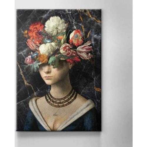 Flowers Feathers Woman Abstract Canvas Painting Wall Art Print Poster Picture Decorative Painting Living Room Home Decoration
