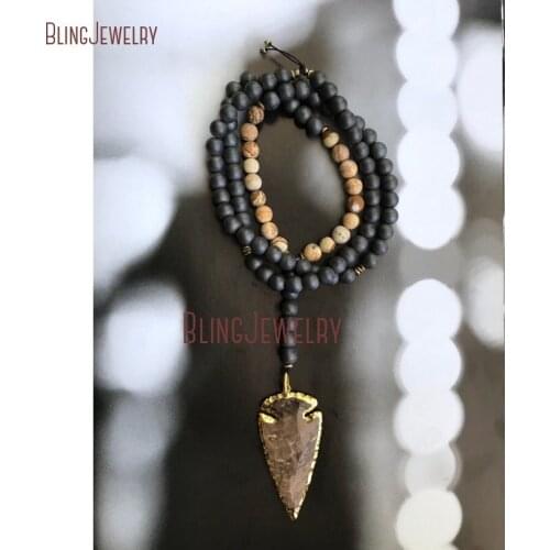 Long Beaded Necklace Jaspers Arrowhead Hematite Beaded Necklace NM18606
