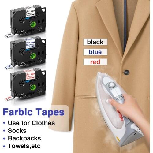 Labelwell TZe-FA3R label for Brother TZe-FA3R TZeFA3R TZe FA3R Fabric Iron On Label Tape 12mm Red on White for Brother P-Touch