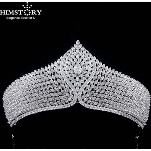 Himstory European Luxurious Cubic Zircon Tiaras Crown Bridal Hair Accessories Wedding Party Banquet Headband Jewelry headdress