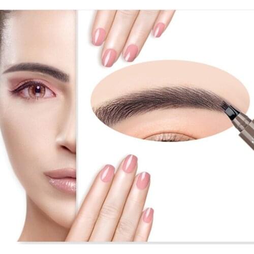 4 Colors Eyebrow Pen Waterproof 4 Fork Tip Eyebrow Tattoo Pencil Cosmetic Long Lasting Natural Dark Brown Liquid Eye Brow Pencil