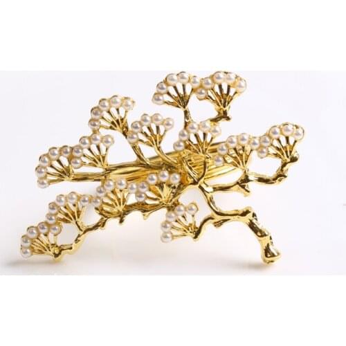 12pcs Gold pearl pine napkin buckle High-end hotel table napkin ring West table decoration cloth buc wedding party decoration