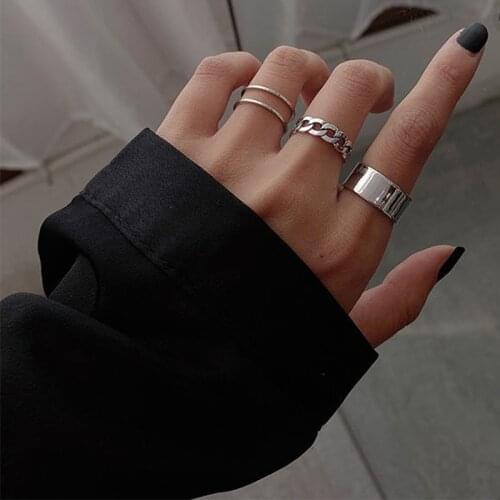 Fashion Jewelry Chain Rings Set Hot Selling Metal Alloy Hollow Round Opening Women Finger Ring For Girl Lady Party Wedding Gifts