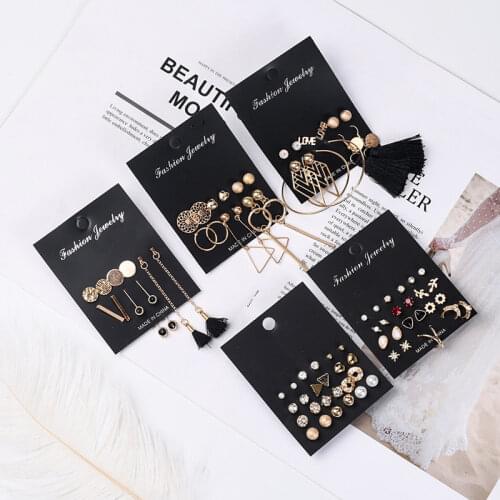 Fashion Womens Earrings Set Pearl Crystal Stud Earrings For Women Boho Geometric Round Flower Tassel Earrings 2021