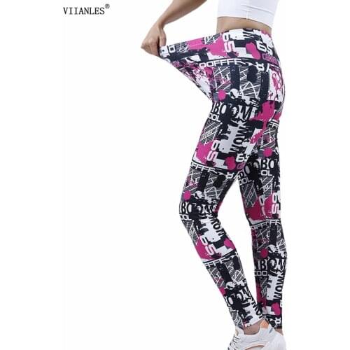 VIIANLES Yoga Legging Women Print Letter Print Style Long Tights Casual Punk Ladies Sport High Waist Workout Elastic Leggins