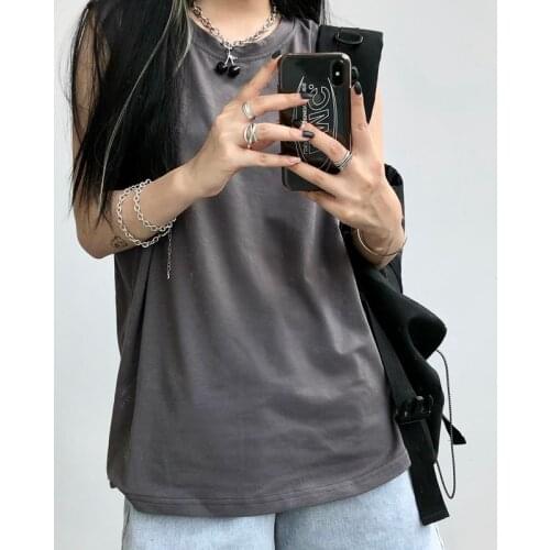 2021 Summer Wear Solid Color Vest Jacket Female Korean Version Ins Loose Wild Student Sleeveless T-shirt Trend