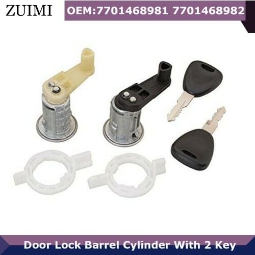 Left+Right Car Door Lock Barrel Cylinder with 2 Key 7701468981 7701468982 For Renault Megane Scenic Clio Master Car Accessories