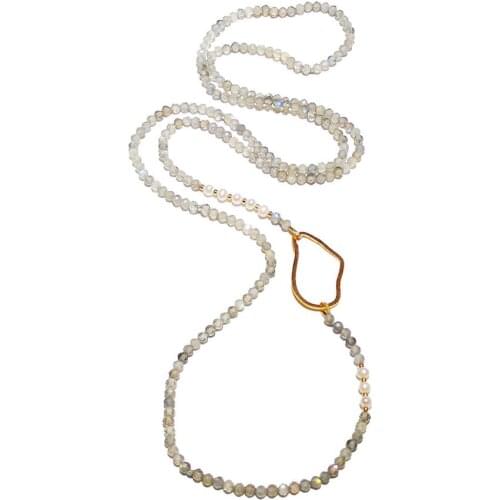 LiiJi Unique Real Sparkling Labradorite Pearl Beads 925 Sterling Silver Gold color Long Delicated Necklace 32 inch/81cm