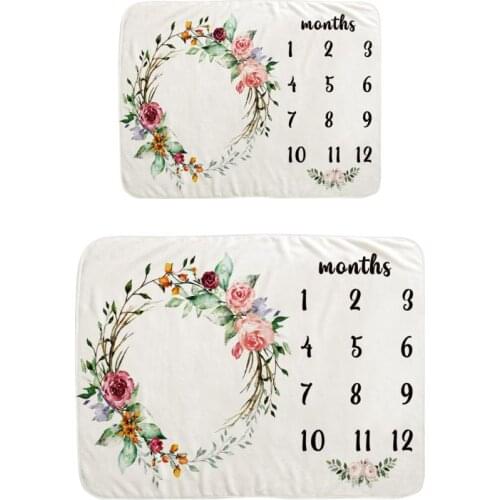 N7ME Baby Monthly Record Growth Milestone Blanket Newborn Photography Props Wreath Pattern Children Photo Creative Background
