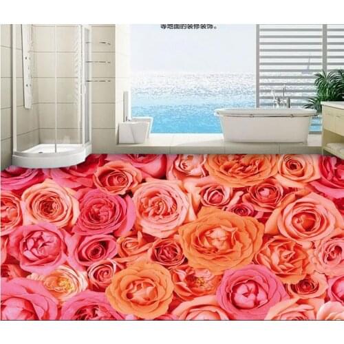 Rose and fashion 3D wallpaper 3d floor murals PVC Custom Photo self-adhesive 3D floor 3d flooring bathroom