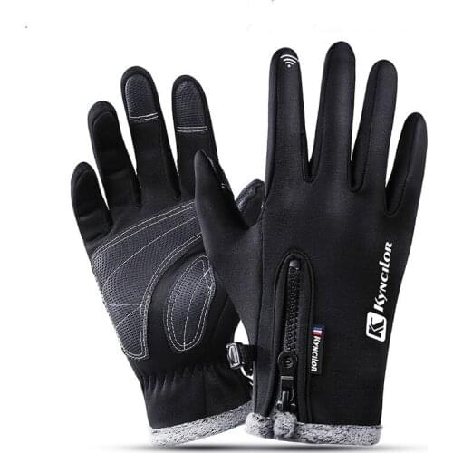 Mittens Outdoor Autumn Winter Women Mens Waterproof Touch Screen Warm Gloves Sports Riding Wind-proof Zipper Skiing Gloves black