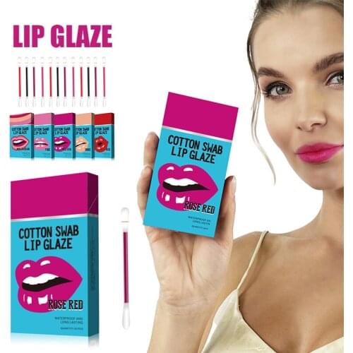Portable Cotton Swab Lip Glaze Non-stick Cup Long Lasting Lipsticks Waterproof Lips Makeup Tool For Women Cotton Swab Lip Glaze