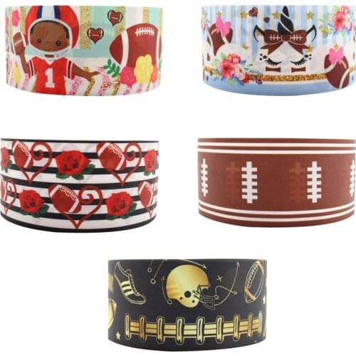 Q&N 16mm 22mm 25mm 38mm 50mm 75mm football cartoon printed grosgrain/FOE ribbon Wedding Accessories DIY handmade material