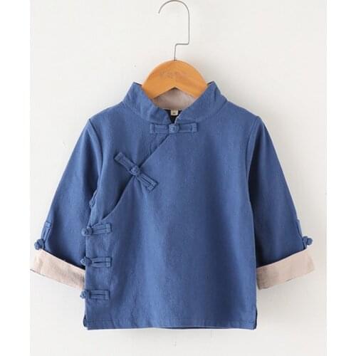 Blue Color slung shirt Chinese wind children clothing boy cotton linen shirt girls clothing baby Tang suit toddler girl clothes