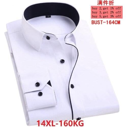 Autumn and winter mens business comfortable long-sleeved lapel stripes Large size 10XL 11XL 12XL 13XL 14XL formal white shirt