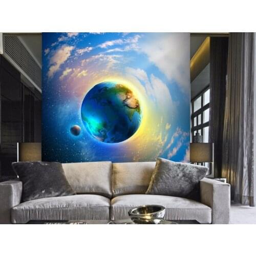 Custom Size 3D Photo Mural Bright Earth Removable Wall Papers Self-adhesive Vinyl Wall Sticker Art Home Decor Mural