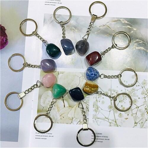 Mixed material quartz key chain tumble crystals healing stone for gifts 1pcs