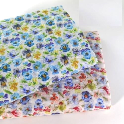 Pure Cotton Flower Printed Fabrics Summer Bubble crinkle Salt Reduction Process Fabric Sewing Dress Skirt DIY Tissus Patchwork