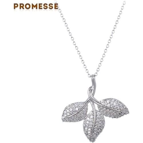 Top Design Ladies Charm Three Leaves Shape Crystal Pendant ,White Gold Color CZ Exquisite Necklace Brand Jewelry GLD0870