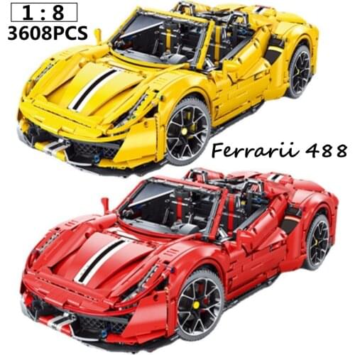 IN STOCK Ferrarii 488 1:8 Racing Track Sports Car Roadster Model Technology 42125 Building Blocks Bricks Accessorie Toys Gift