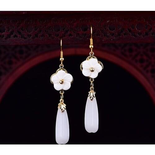 Chinese Culture Ethnic Women Earrings Handmade Dangle Earrings Female Gift Jewelry with Stones for Cheongsam