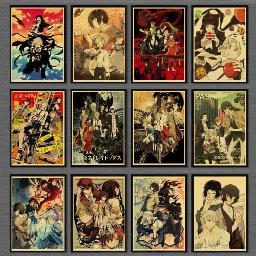 Japanese Anime Bungo Stray Dogs Retro Posters Art Cartoon Painting Kraft Paper Prints Home Room Decor Wall Painting
