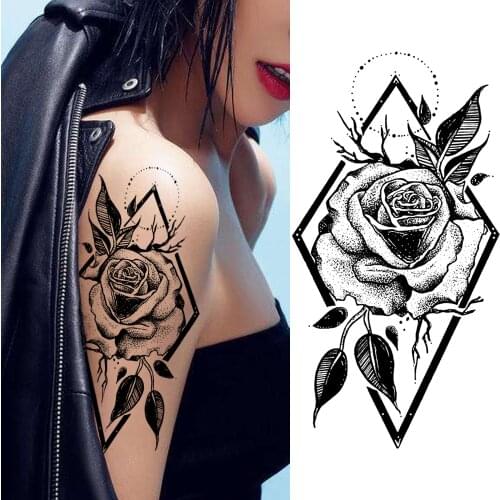 Womens Fashion Flower Tenporary Tattoo Sticker For Women Men Body Art Drawing Arm Legs Tatoo Sticker Fake Geometric Black Tatoo