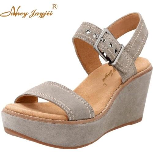 Wedges Sandals Shoes Women 2017 Classic Tapu Suede Women Platform Ankle Buckle Strap Sandalias Aznles Mujer Plus 47 Nancyjayjii