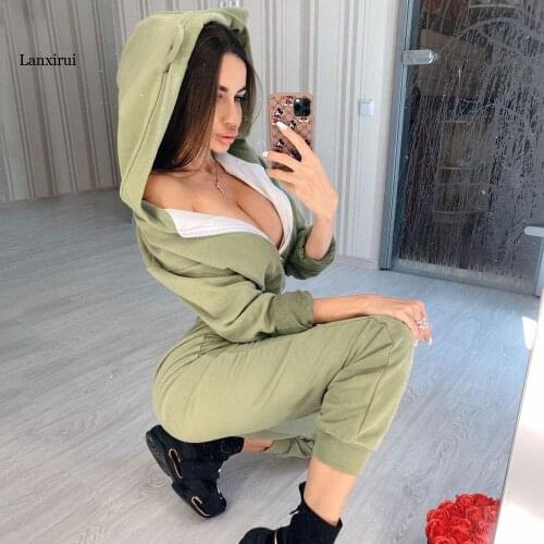 Womens fashion hooded sports casual jumpsuit new one-piece womens clothing