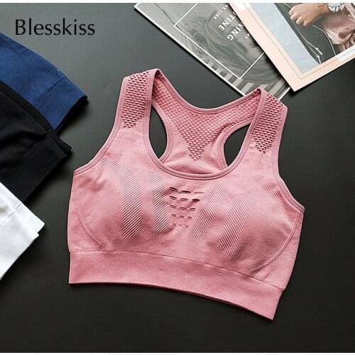 Blesskiss Padded Yoga Top Women Sports Bra Cut Out Push Up High Impact Fitness Running Gym Yoga Bras Sport BH Active Wear Pink