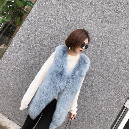 Vest Women Clothes Real Coat Autumn Winter Warm Sleeveless Jacket Vintage Fox Fur Waistcoat Manteau Femme Hiver ZL704