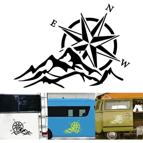 1 Pair Mountain Compass Car-Styling Sticker Compass Navigate DIY Decals Universal For Car Automobile Caravan Body Vinyl Stickers