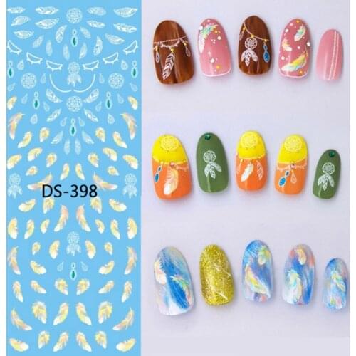 1 Pc Colorful Flower Black Letter Feather Watermark Large Sheet Decal Sticker DS-392-400 Japan Manicure Nail Sticker