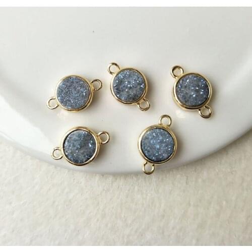 10pcs Gold color round Agat e Druzy Geode Pendant Charms Connector Double Bail DIY Making Bracelet necklace Jewelry CT88