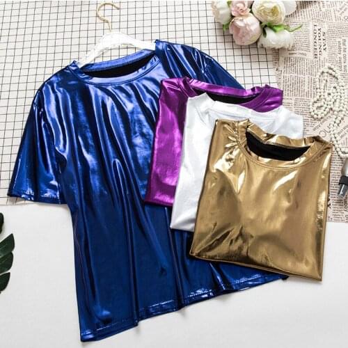 2019 Fashion New Women Summer Style T-shirts Tops Casual Loose Thin Glossy T Shirt Tees Ladies Sexy Short Sleeve T-shirt AB1403