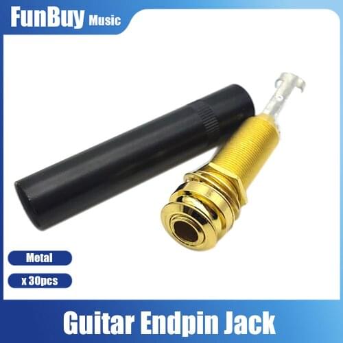30pcs 6.35mm 1/4 Inch Mono Output Endpin Jack Socket Plug with Black Long Rear Cover Copper for Acoustic Electric Guitar Ukulele