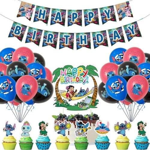 66pcs/Lot Disney Stitch Roya Luca Theme Children Birthday Baby Shower Party Decoration Flag Latex Balloons Toppers Suit Supplies