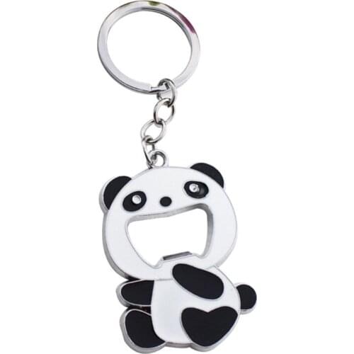 67JB Panda-Shaped Metal Beer Bottle Opener Key Chain Ring Glaze Opening Tool