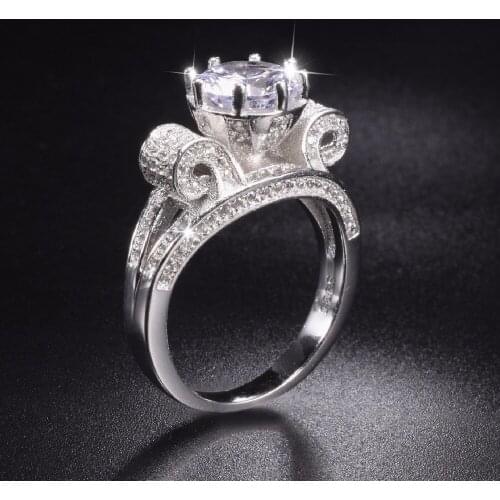 Promotion!!! Real Solid 100% 925 Sterling Silver Lotus flower Rings Wedding Jewelry for Women 4ct Simulated Diamond Ring