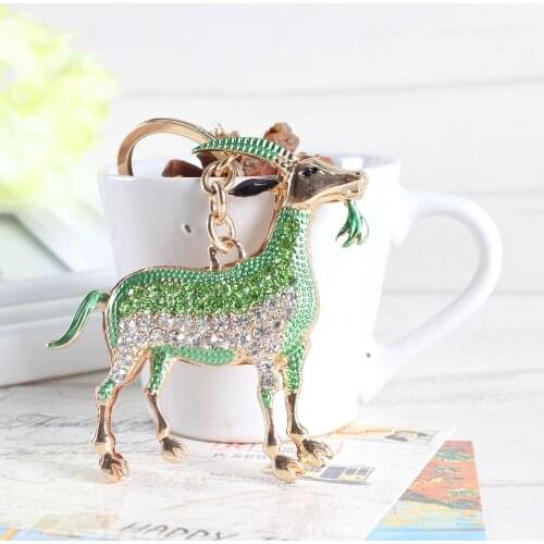 Zodiac Goat Sheep Grass Green Lovely Crystal Charm Purse Handbag Car Key Keyring Keychain Party Wedding Birthday Gift