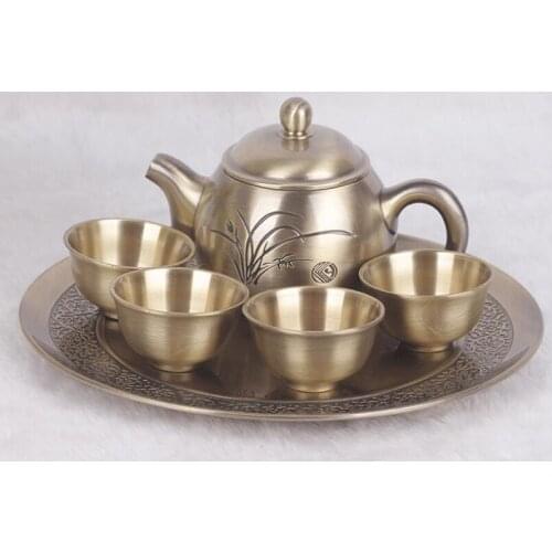 Bronze tea set tea plate copper pot birthday present