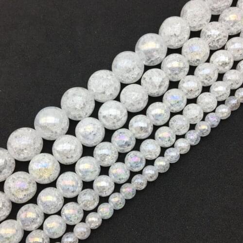 New Bead AB Coating Crackle Glass Crystal Quartz Round Loose Spacer Beads 6mm 8mm 10mm 12mm 14mm DIY Jewelry