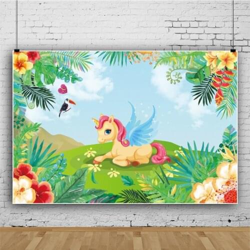 Jungle Forest Little Unicorn Pony Photography Background Newborn Baby Shower Kids Birthday Backdrop Party Table Decor Poster