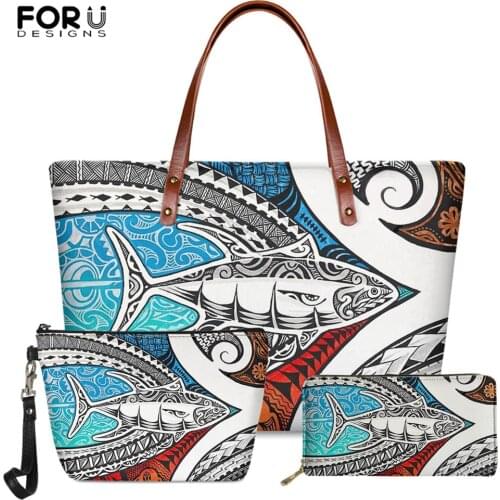 FORUDESIGNS Vintage Rainbow Shark Fishermen Printing Women Fashion Large Capacity Handbag Female Luxury High Quality Tote Bags