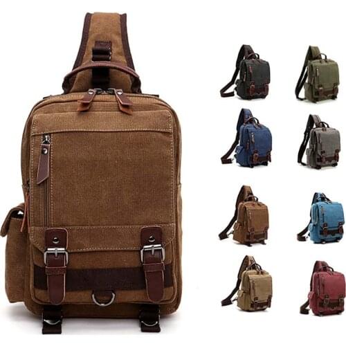 Canvas solid color neutral retro leisure outdoor sports backpack multifunctional messenger bag Large-capacity chest bag