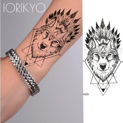 IORIKYO Geometry Punk Wolf Temporary Tattoo Men Arm Stickers Black Small Fake Personality Tatoo Women Body Art Waterproof Tattoo