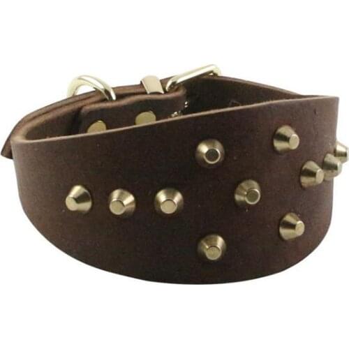 Quality Cow Leather Greyhound Dog Collar Spiked Studded Necklace Durable Pitbull Pet Accessories Heavy Duty For Neck 14-15 Inch