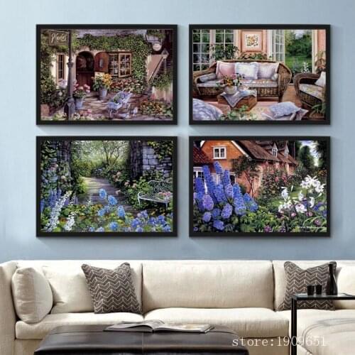 No frame mediterranean sea flower scenery canvas printings oil painting printed on cotton home wall art decoration picture