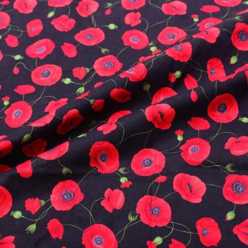 Beautiful 110cm Width 100% Cotton Fabric Digital Printing DIY Sewing Children Clothing Dress Black Bottom Rose Pattern Printing