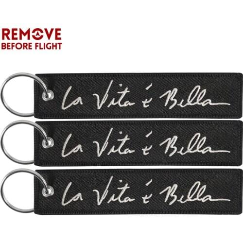 3 PCS Fashion La Vita E Bella Car Keychain Black Key Holder for Cars and Motorcycles Key Fobs Embroidery Keychains Jewelry